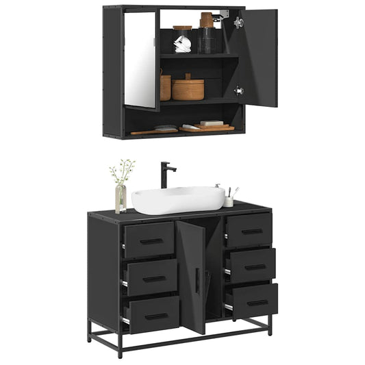 vidaXL Juego de muebles de baño 2 pzas madera contrachapada negro