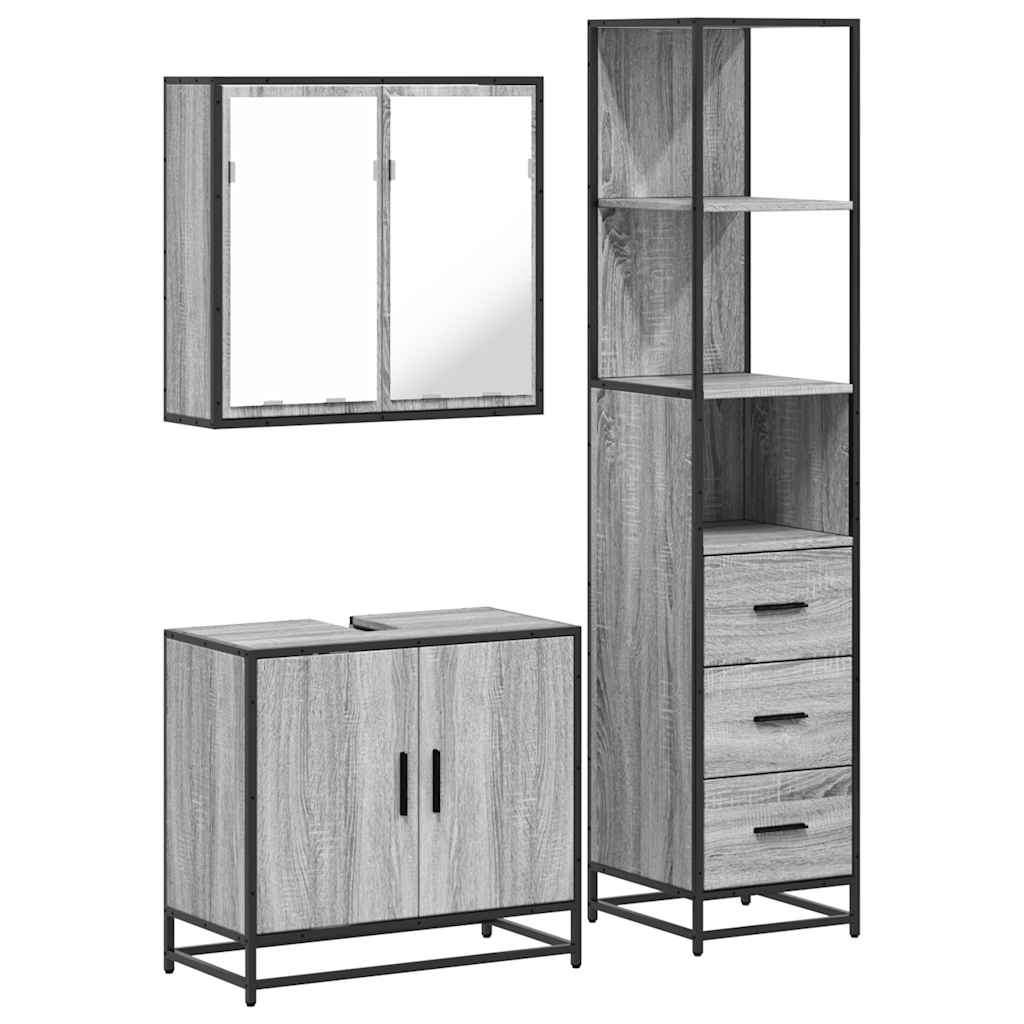 vidaXL Set de muebles de baño 3 pzas madera contrachapada gris sonoma