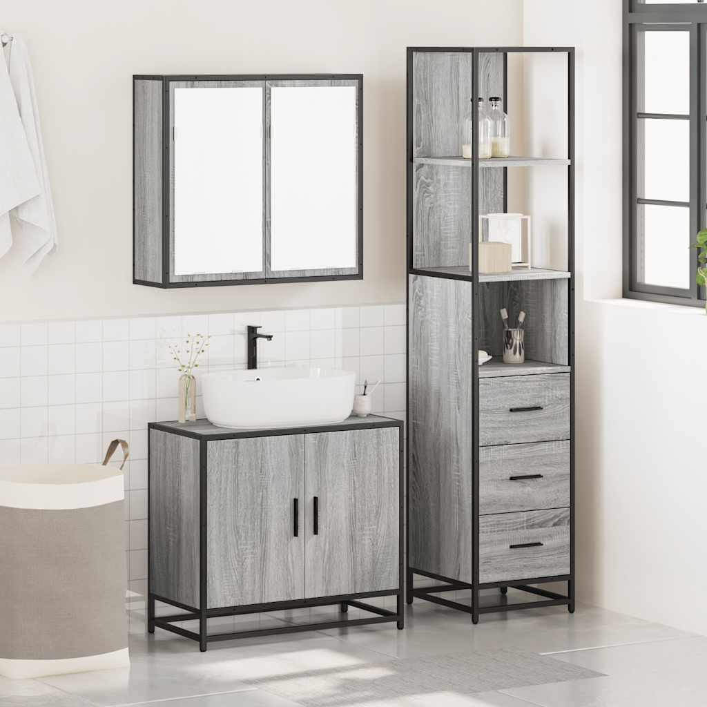 vidaXL Set de muebles de baño 3 pzas madera contrachapada gris sonoma