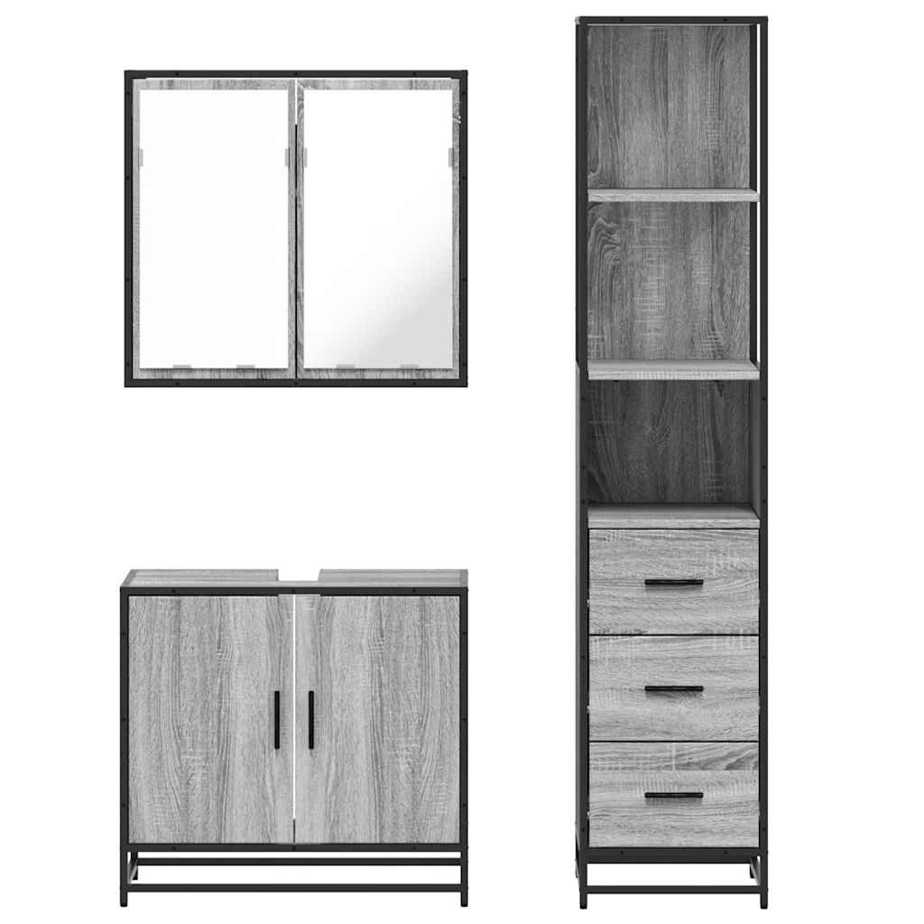 vidaXL Set de muebles de baño 3 pzas madera contrachapada gris sonoma