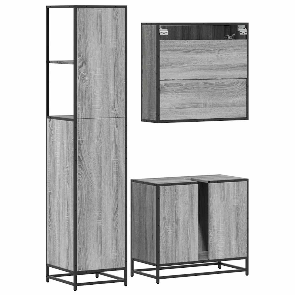 vidaXL Set de muebles de baño 3 pzas madera contrachapada gris sonoma