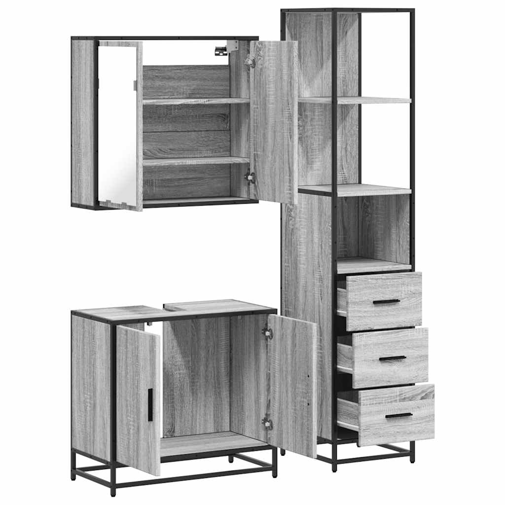 vidaXL Set de muebles de baño 3 pzas madera contrachapada gris sonoma