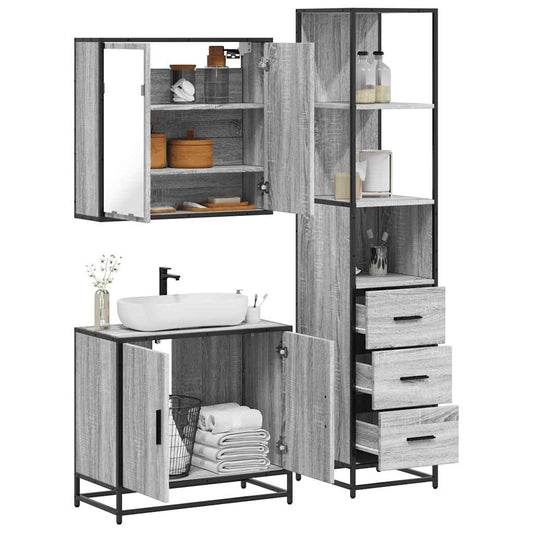 vidaXL Set de muebles de baño 3 pzas madera contrachapada gris sonoma