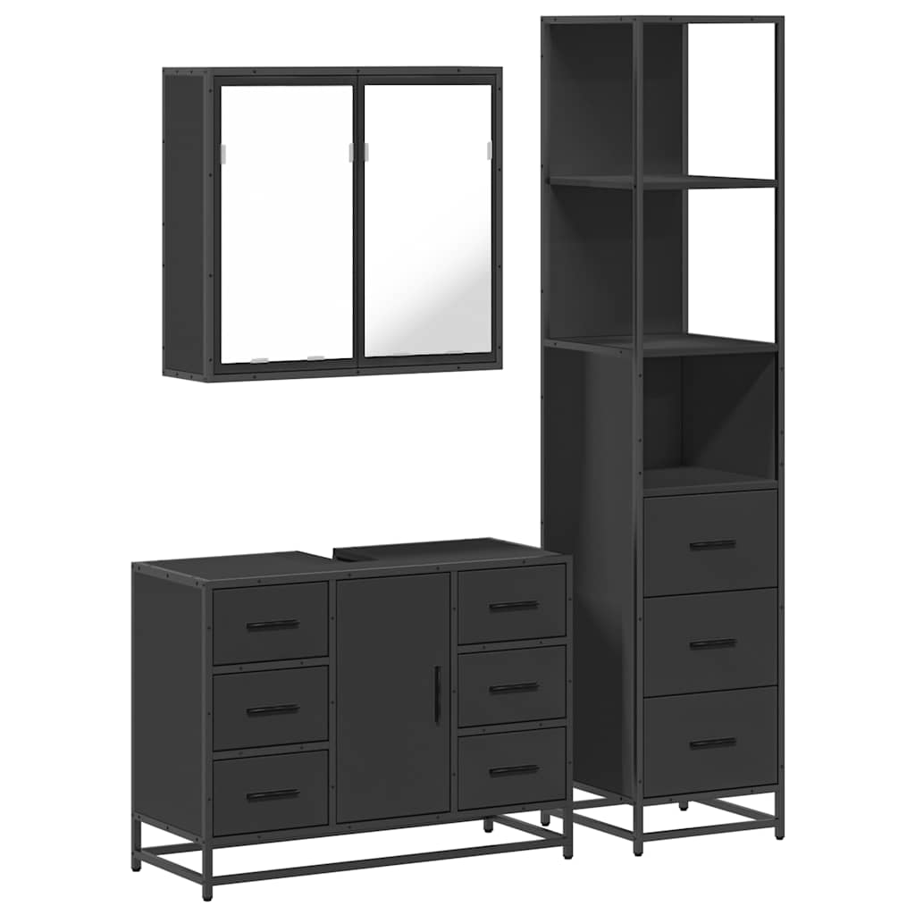 vidaXL Juego de muebles de baño 3 pzas madera contrachapada negro