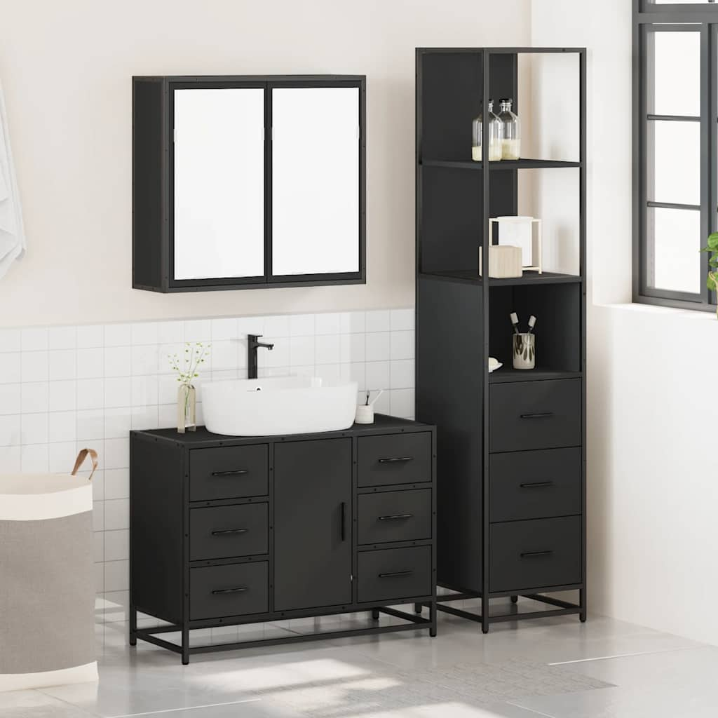 vidaXL Juego de muebles de baño 3 pzas madera contrachapada negro