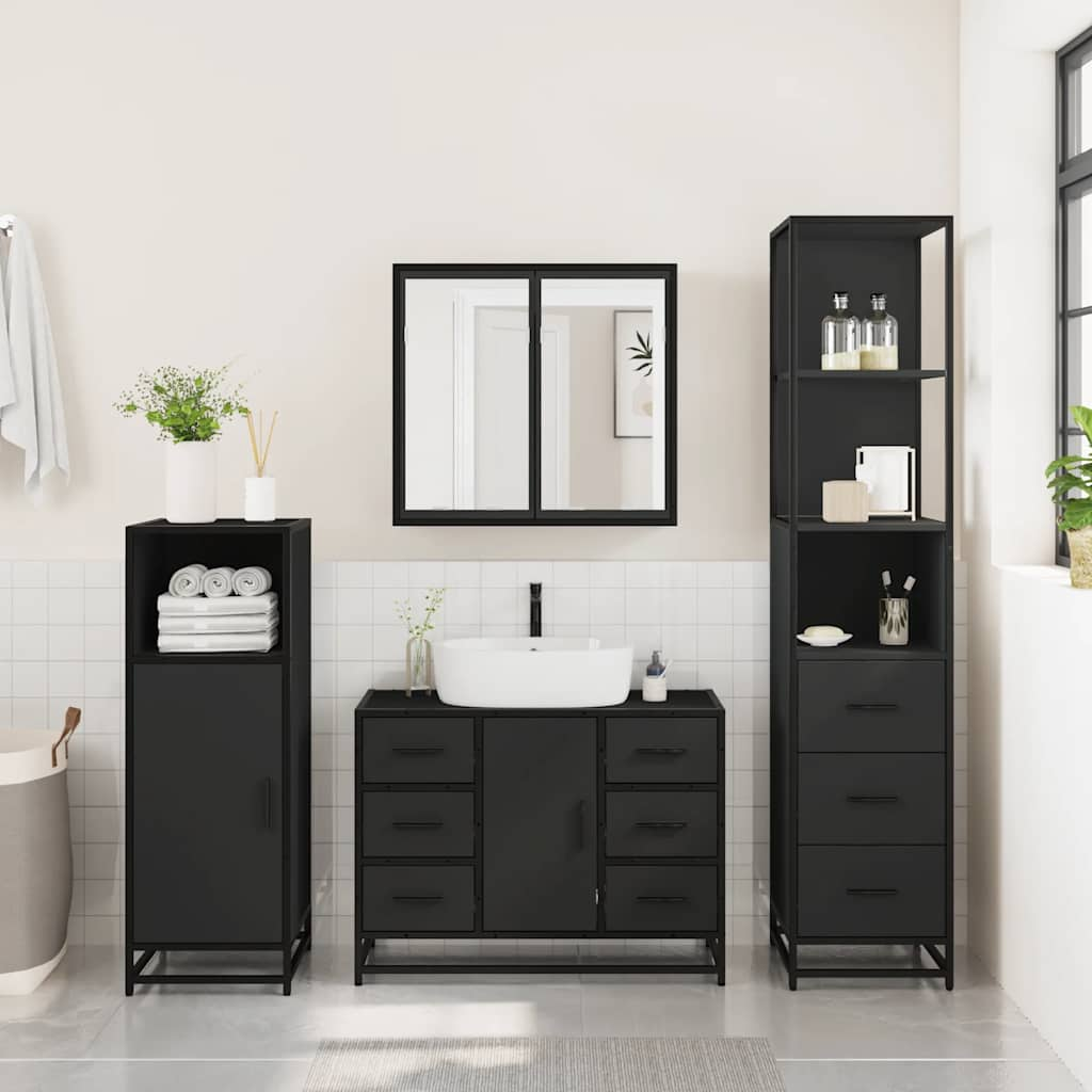 vidaXL Juego de muebles de baño 3 pzas madera contrachapada negro