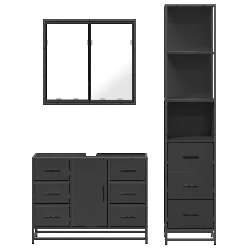 vidaXL Juego de muebles de baño 3 pzas madera contrachapada negro