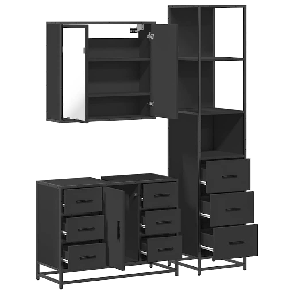 vidaXL Juego de muebles de baño 3 pzas madera contrachapada negro