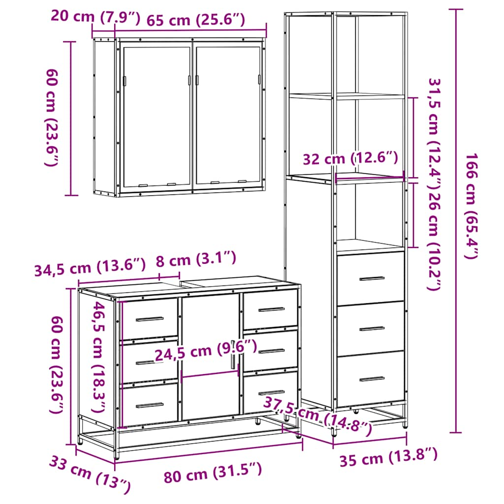 vidaXL Juego de muebles de baño 3 pzas madera contrachapada negro