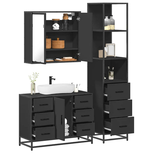 vidaXL Juego de muebles de baño 3 pzas madera contrachapada negro