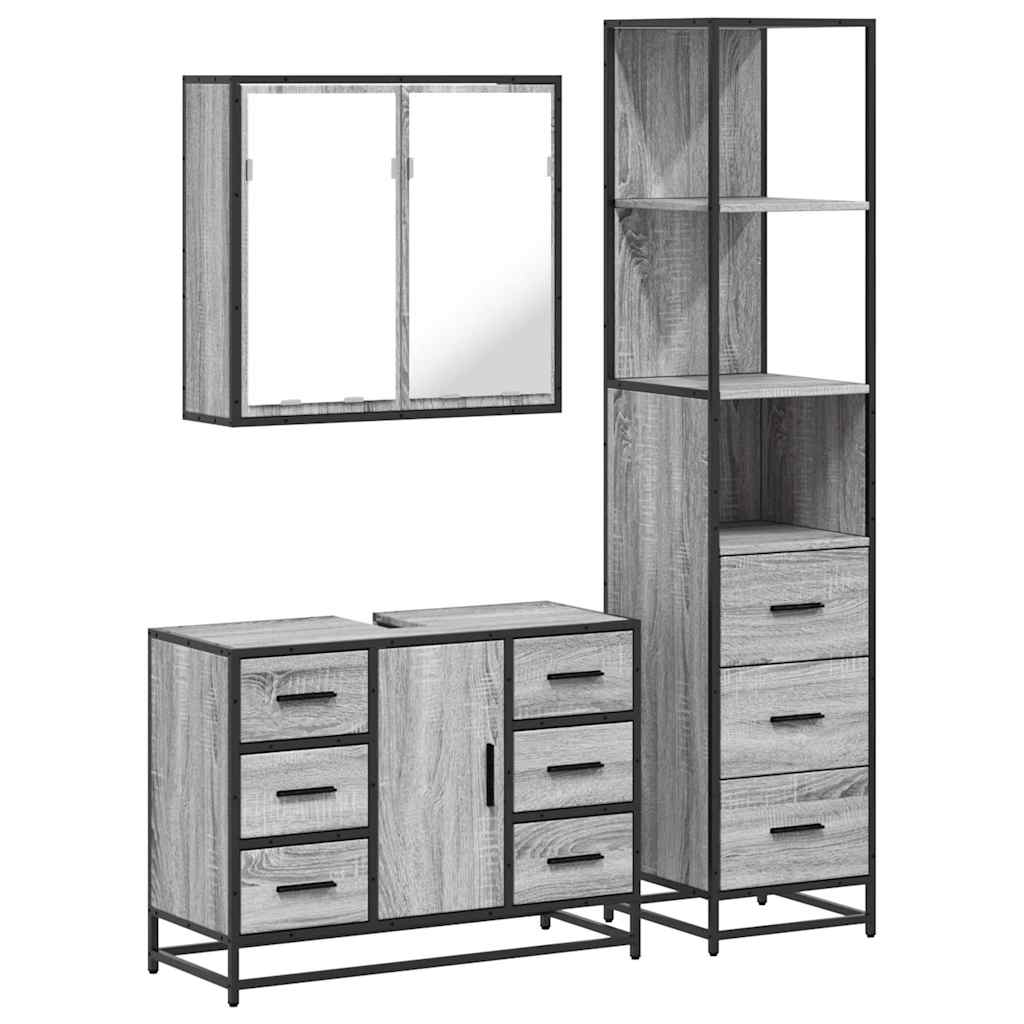 vidaXL Set de muebles de baño 3 pzas madera contrachapada gris sonoma