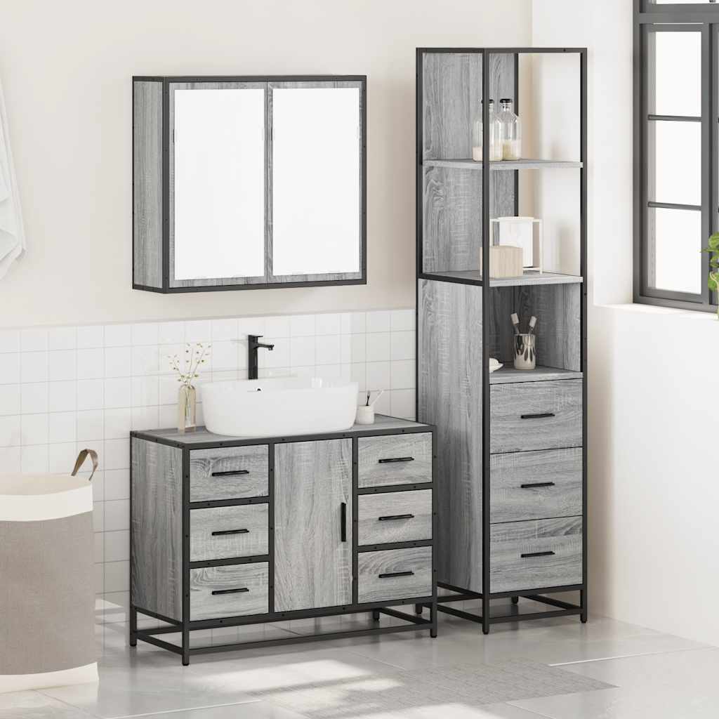 vidaXL Set de muebles de baño 3 pzas madera contrachapada gris sonoma