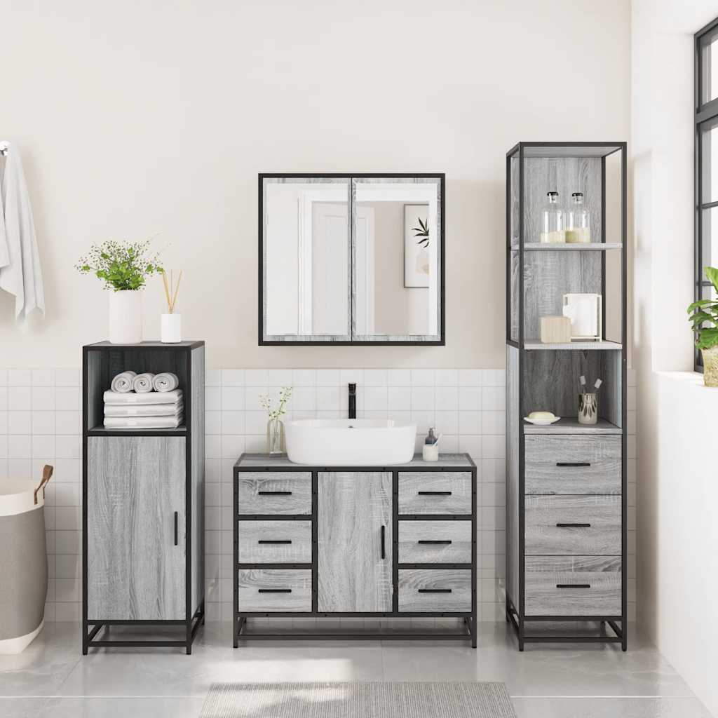 vidaXL Set de muebles de baño 3 pzas madera contrachapada gris sonoma