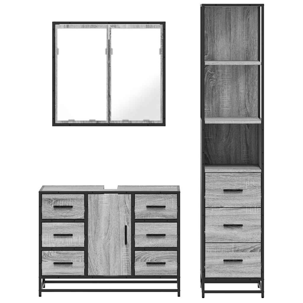 vidaXL Set de muebles de baño 3 pzas madera contrachapada gris sonoma