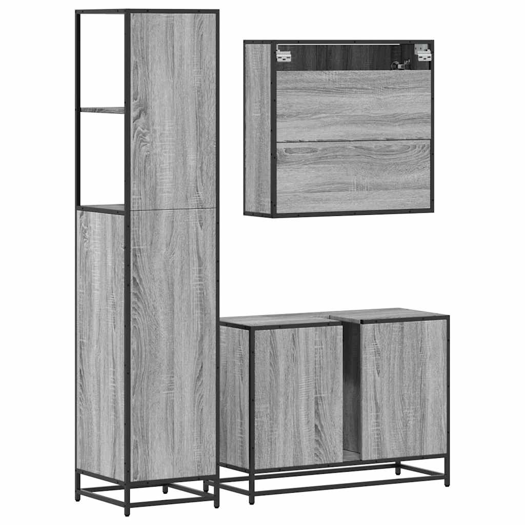 vidaXL Set de muebles de baño 3 pzas madera contrachapada gris sonoma