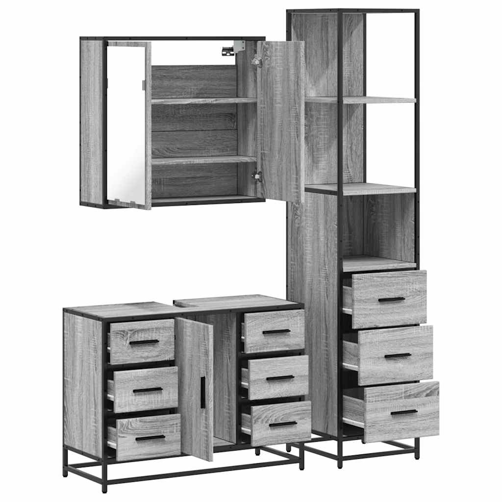 vidaXL Set de muebles de baño 3 pzas madera contrachapada gris sonoma