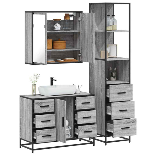 vidaXL Set de muebles de baño 3 pzas madera contrachapada gris sonoma