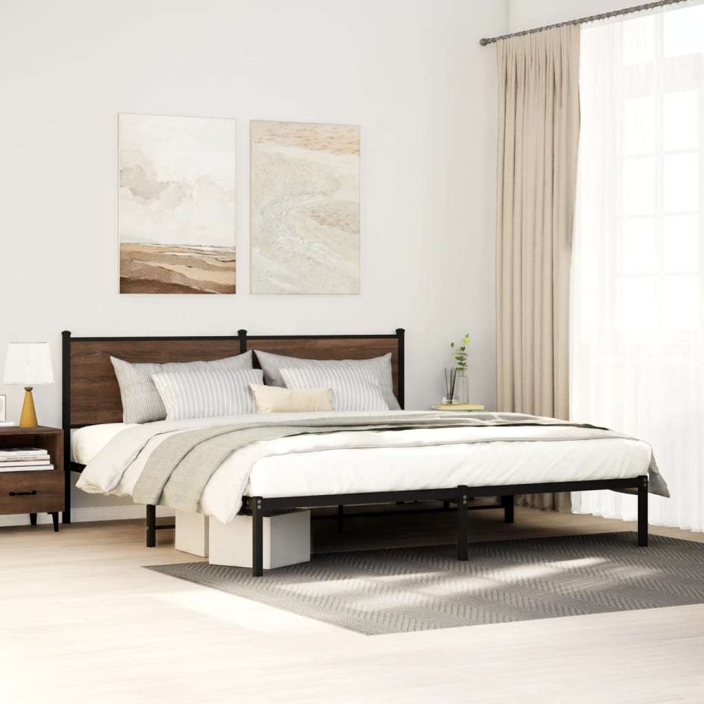 vidaXL Estructura de cama sin colchón metal roble marrón 200x200 cm