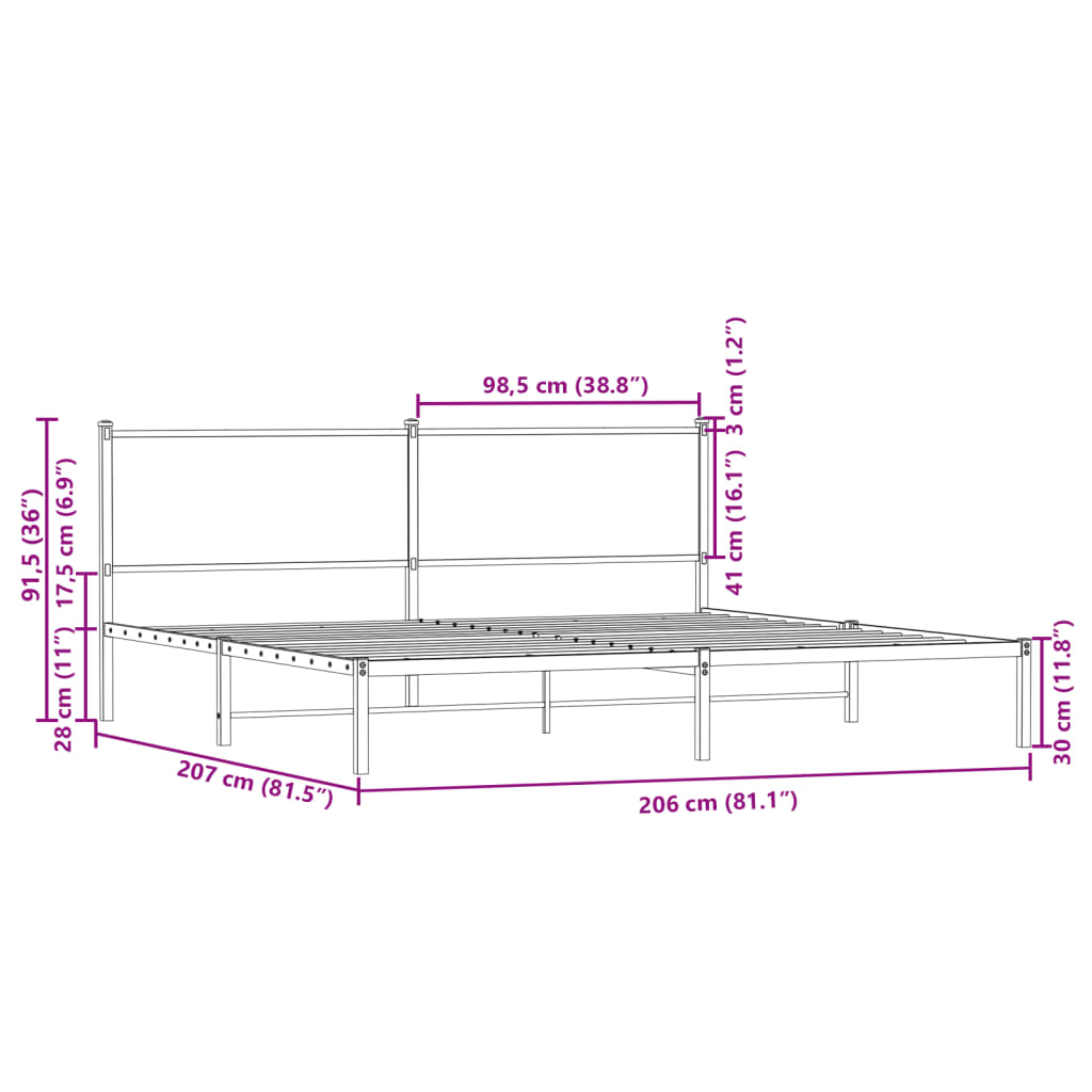 vidaXL Estructura de cama sin colchón metal roble marrón 200x200 cm