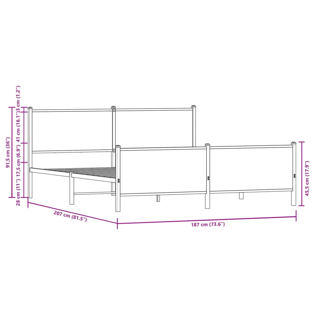 vidaXL Estructura de cama sin colchón metal roble marrón 180x200 cm