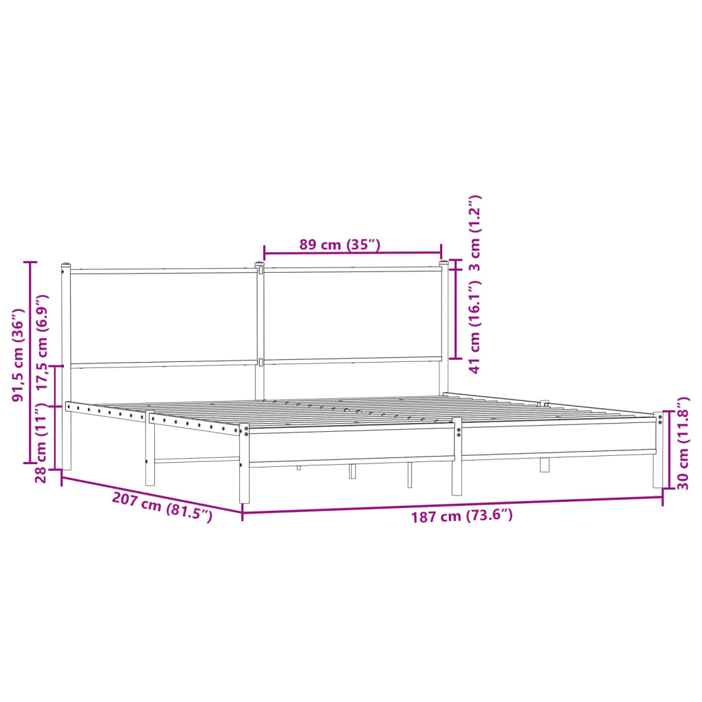 vidaXL Estructura de cama sin colchón metal roble marrón 180x200 cm