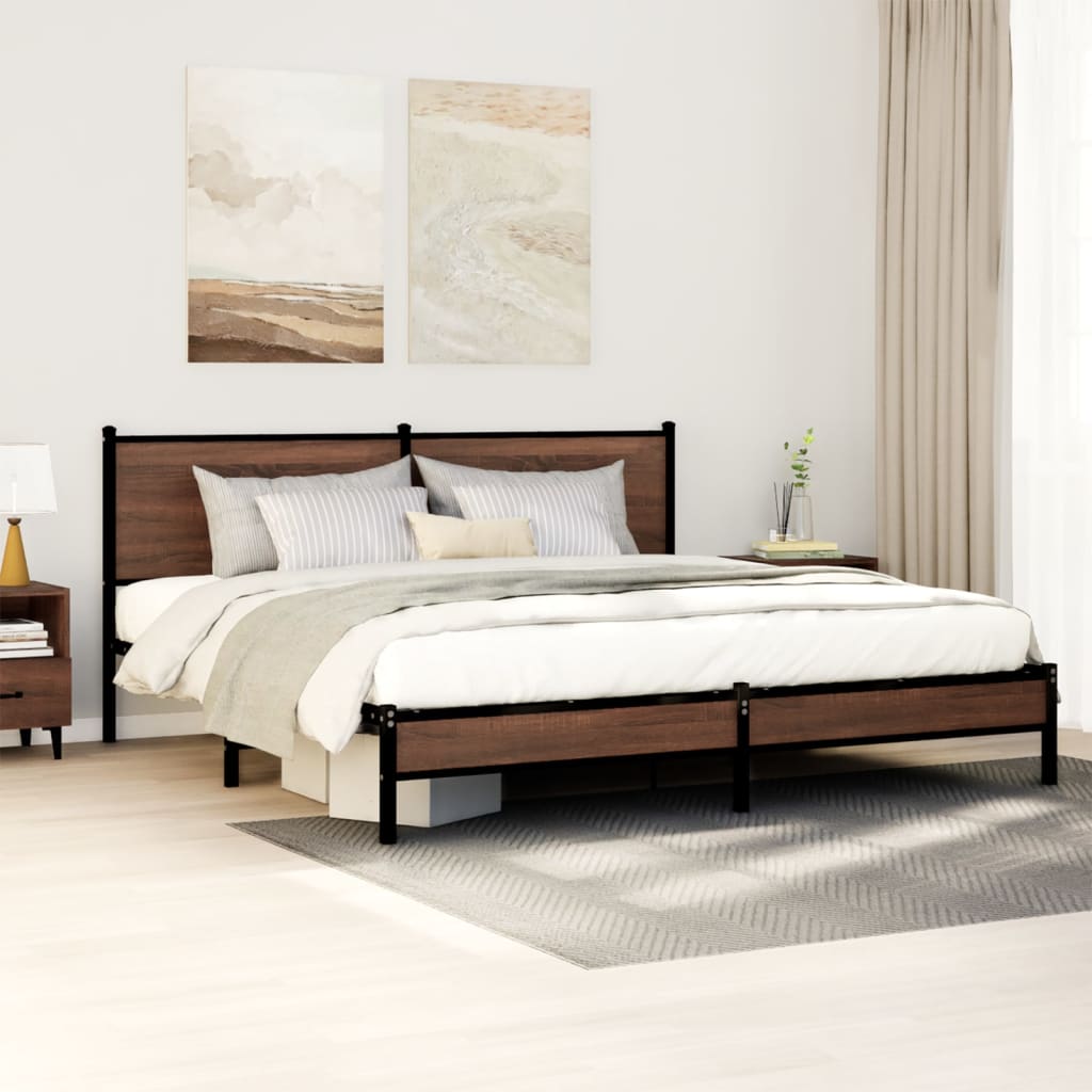 vidaXL Estructura de cama sin colchón metal roble marrón 183x213 cm