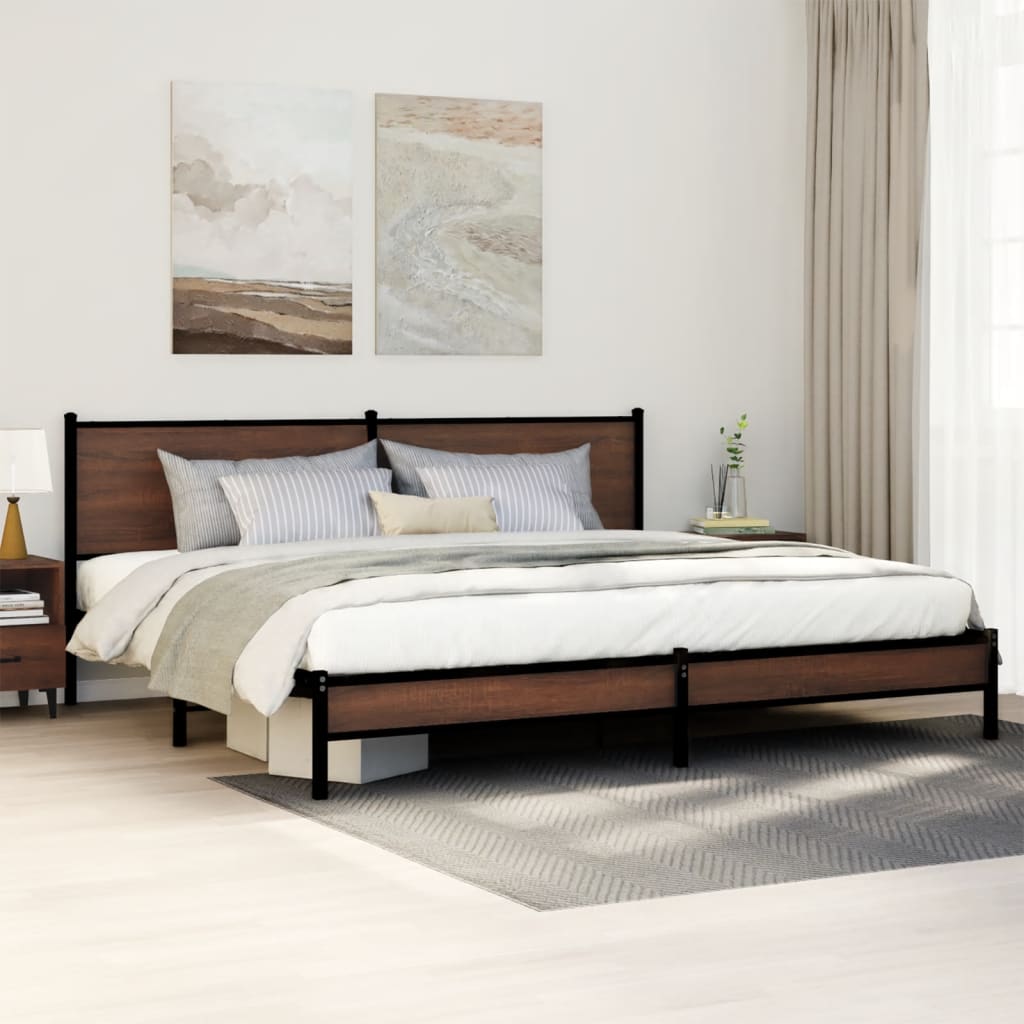 vidaXL Estructura de cama sin colchón metal roble marrón 193x203 cm