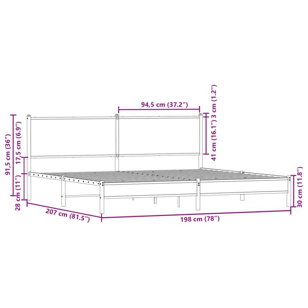 vidaXL Estructura de cama sin colchón metal roble marrón 193x203 cm