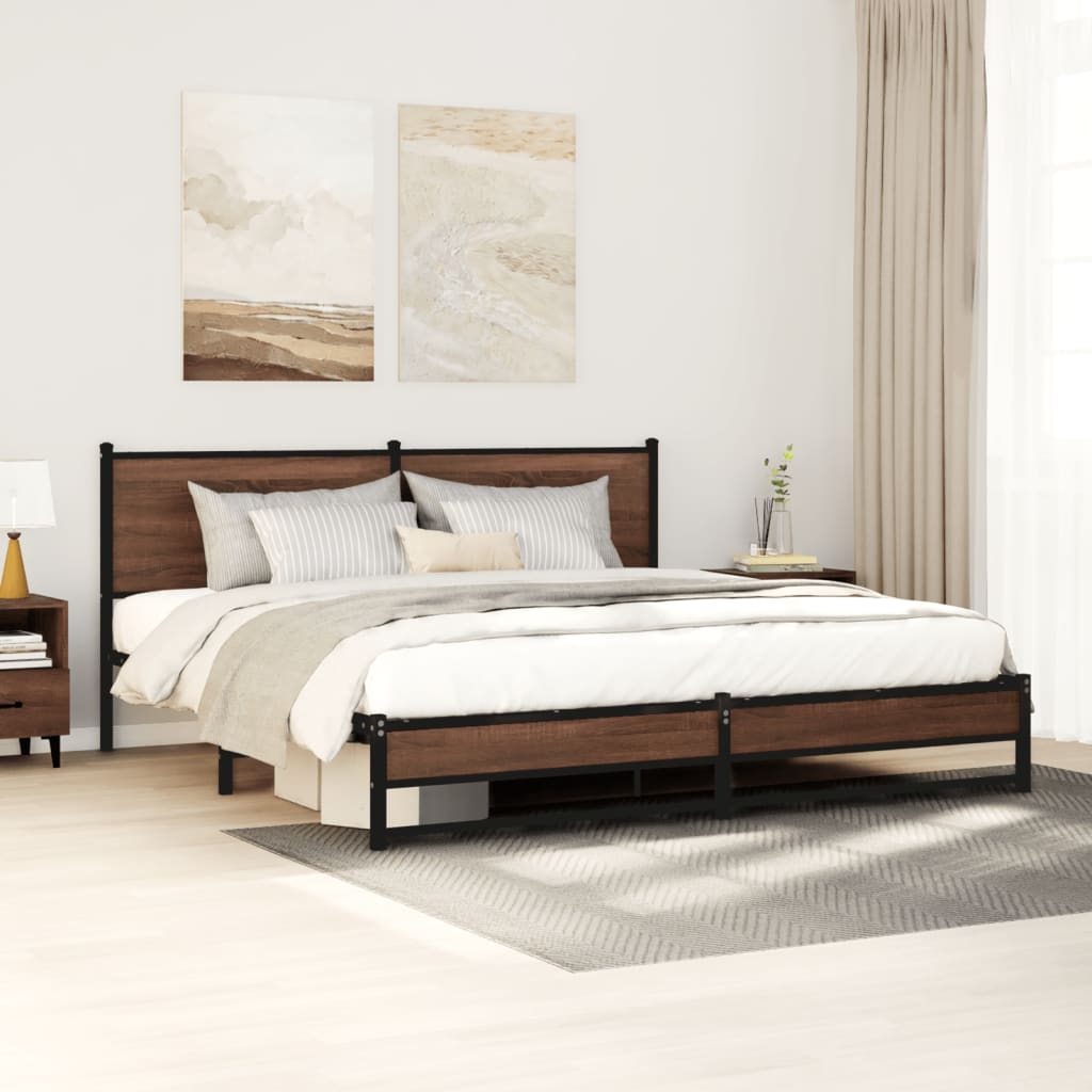 vidaXL Estructura de cama sin colchón metal roble marrón 183x213 cm