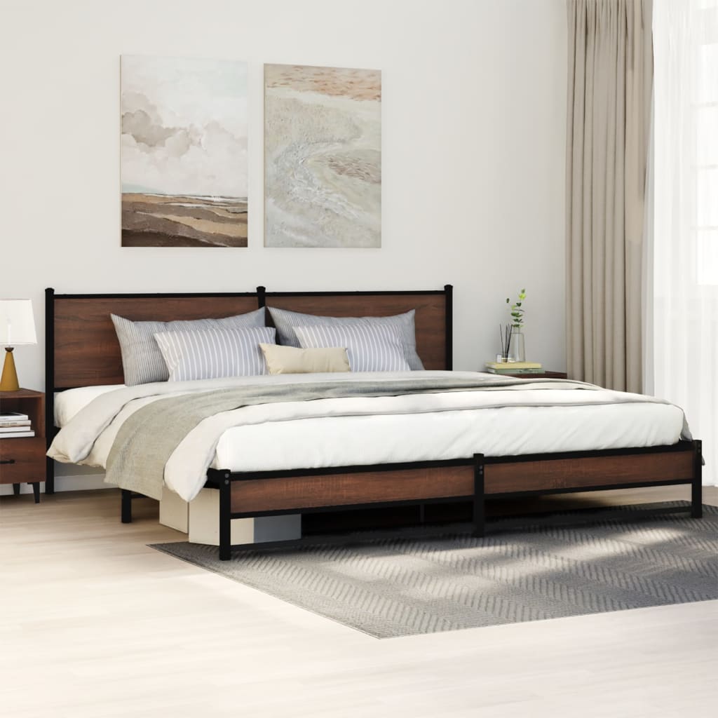 vidaXL Estructura de cama sin colchón metal roble marrón 193x203 cm