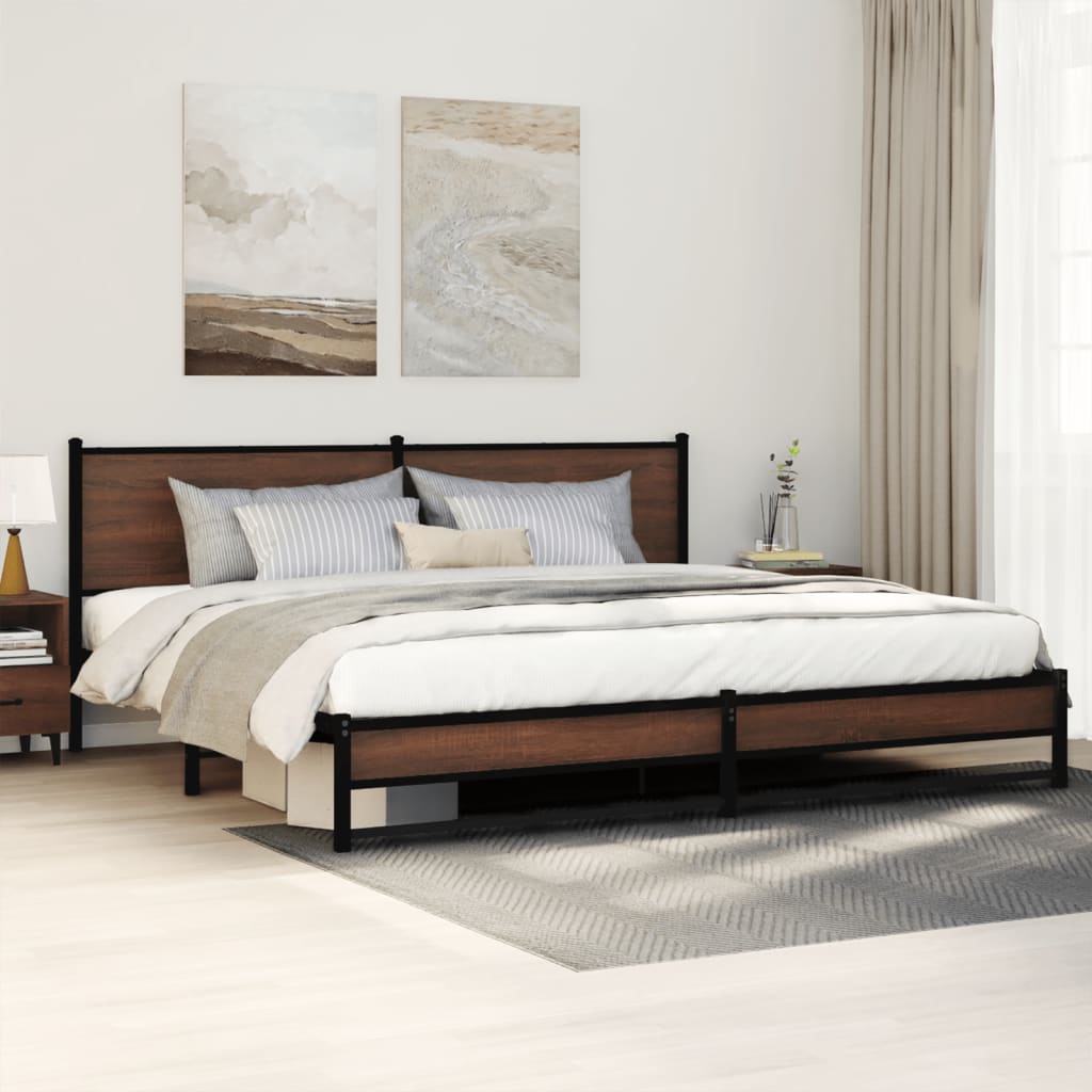 vidaXL Estructura de cama sin colchón metal roble marrón 200x200 cm