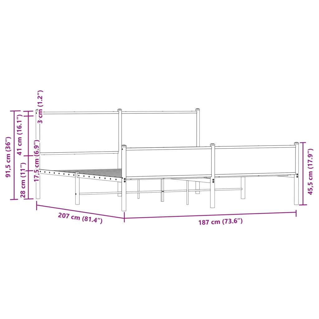 vidaXL Estructura de cama sin colchón metal roble marrón 180x200 cm