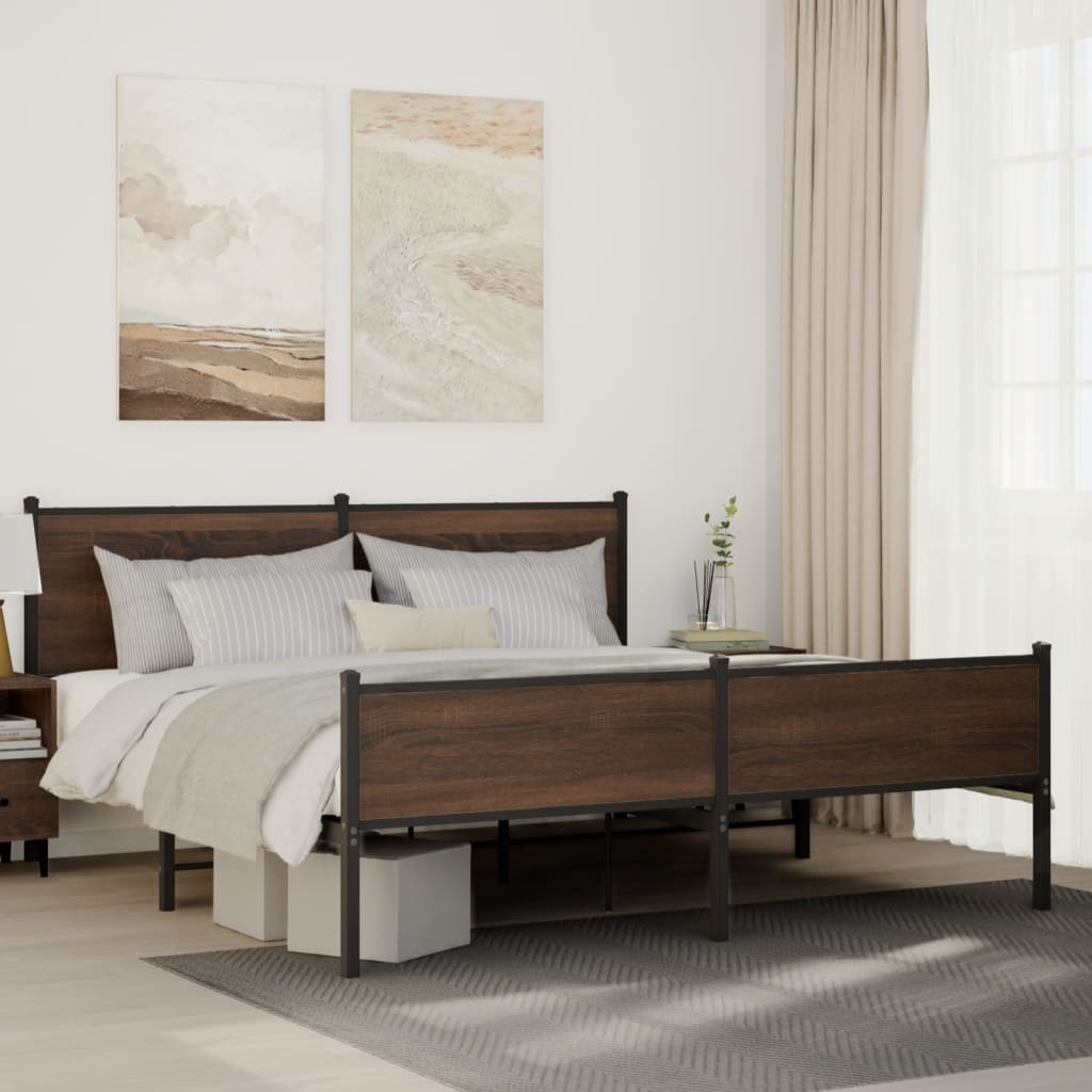 vidaXL Estructura de cama sin colchón metal roble marrón 183x213 cm