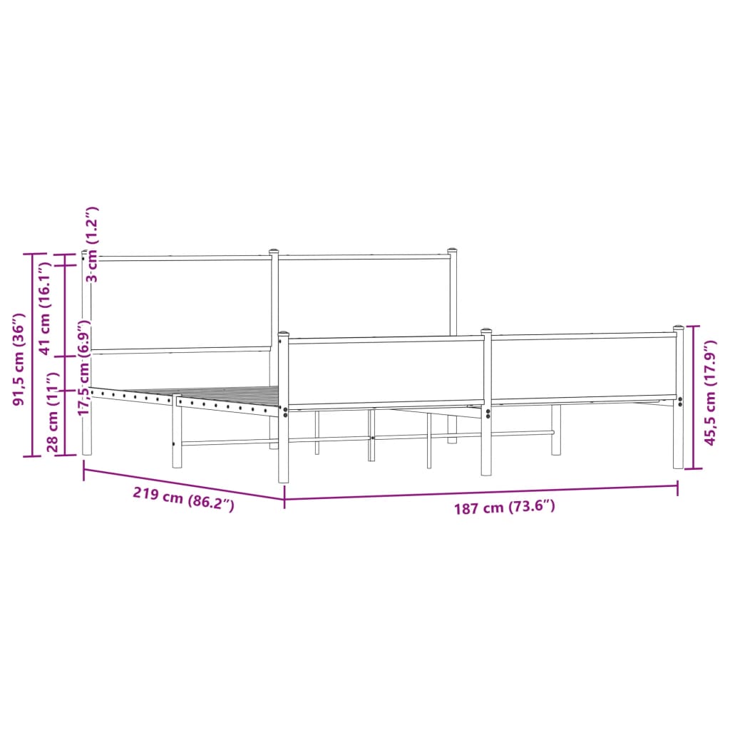 vidaXL Estructura de cama sin colchón metal roble marrón 183x213 cm