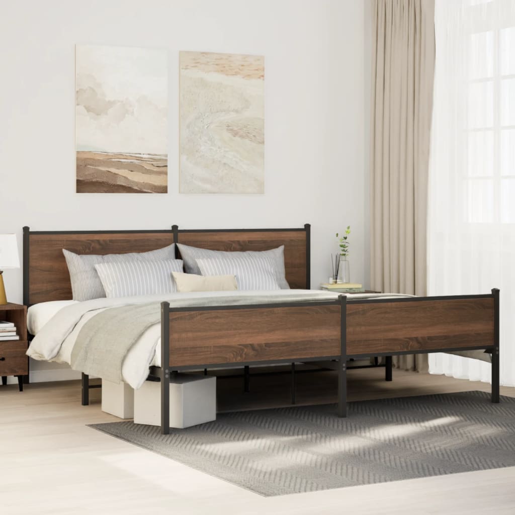 vidaXL Estructura de cama sin colchón metal roble marrón 193x203 cm