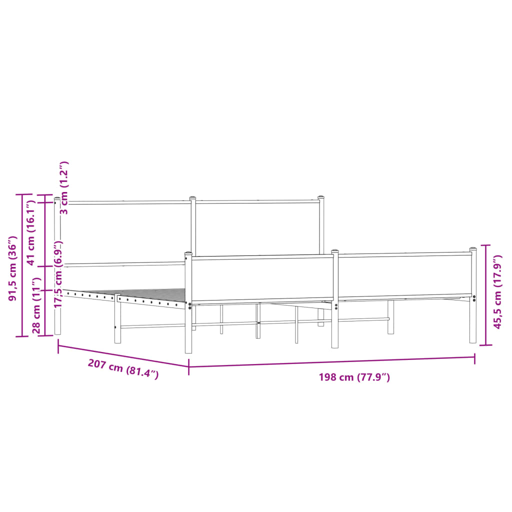 vidaXL Estructura de cama sin colchón metal roble marrón 193x203 cm