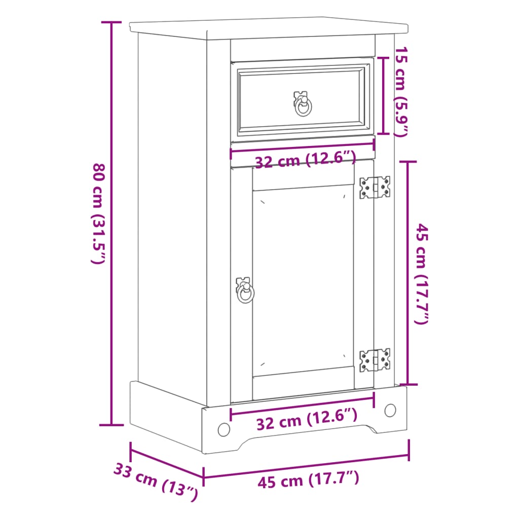 vidaXL Armario de baño Corona madera maciza de pino 45x33x80 cm