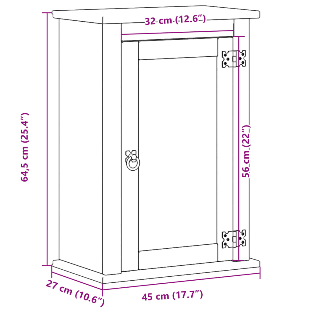 vidaXL Armario de baño de pared Corona madera maciza pino 45x27x64,5cm