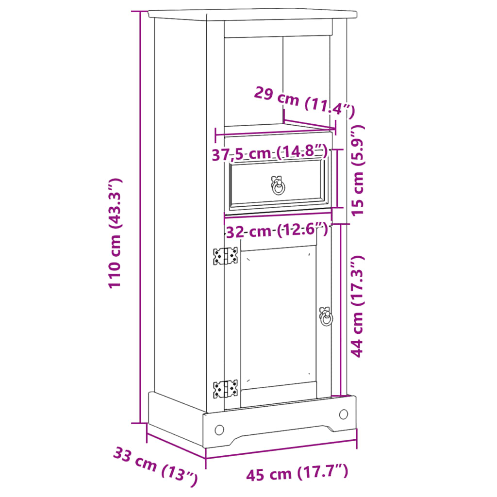 vidaXL Armario de baño Corona madera maciza de pino 45x33x110 cm