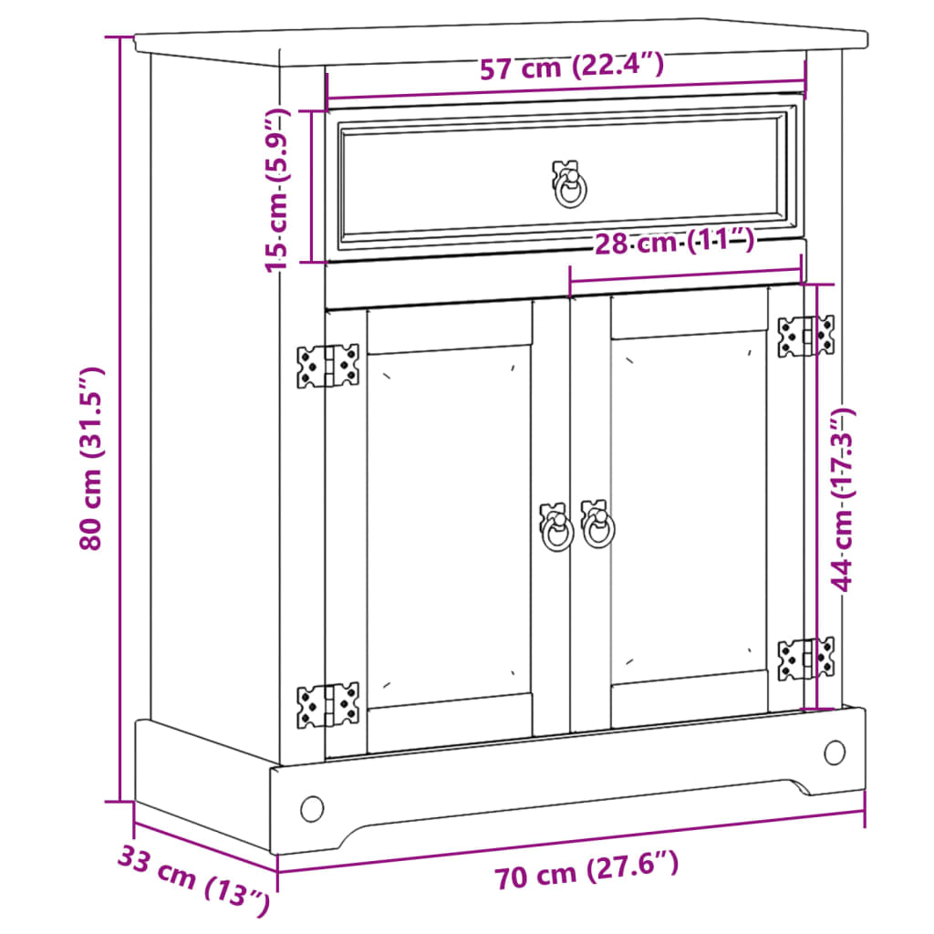 vidaXL Armario de baño Corona madera maciza de pino 70x33x80 cm