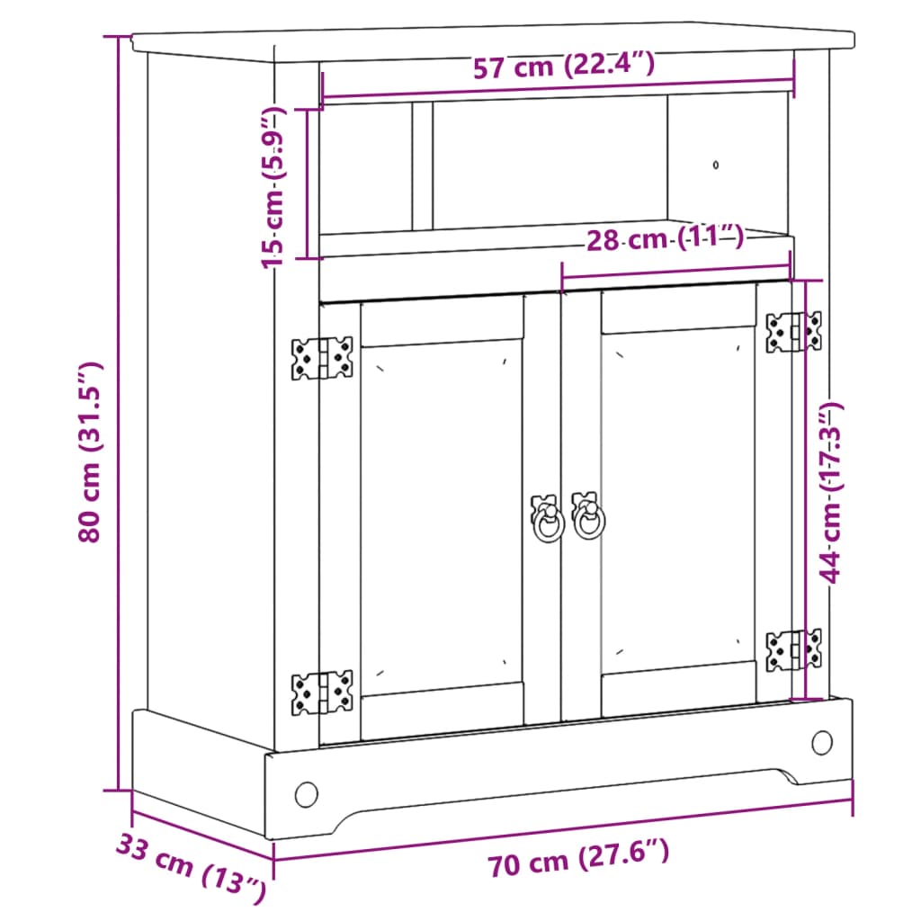 vidaXL Armario de baño Corona madera maciza de pino 70x33x80 cm