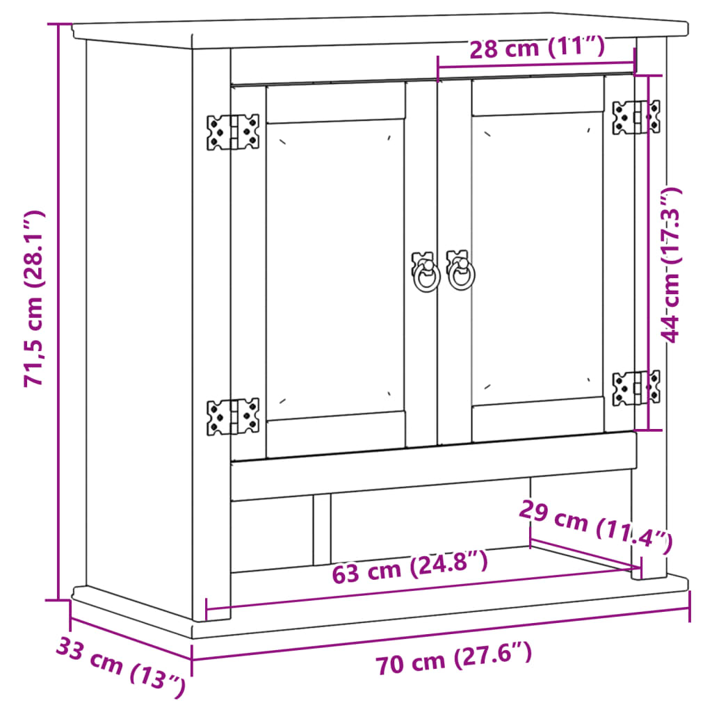 vidaXL Armario de baño Corona madera maciza de pino 70x33x71,5 cm