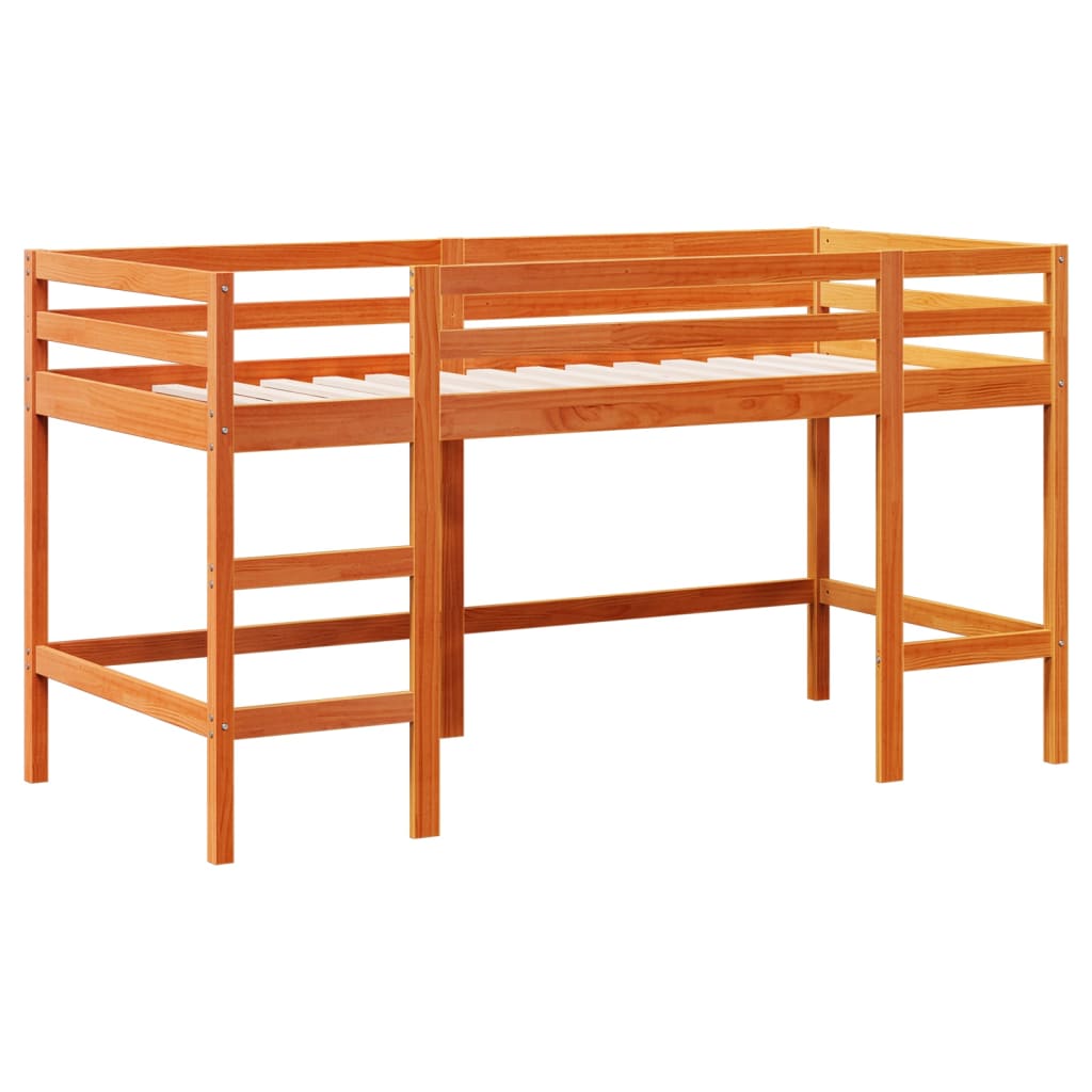 vidaXL Cama alta de niños con escalera madera maciza marrón 80x200 cm