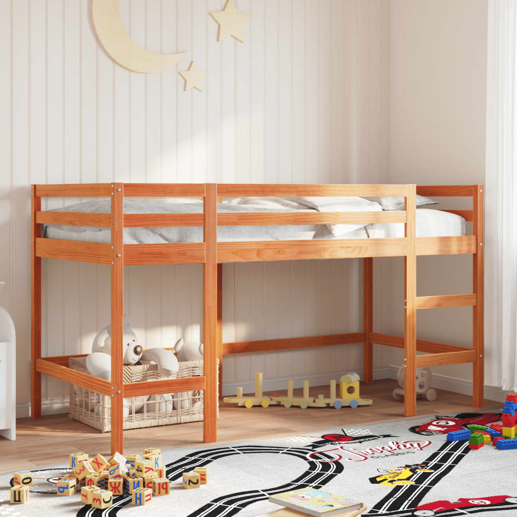 vidaXL Cama alta de niños con escalera madera maciza marrón 80x200 cm