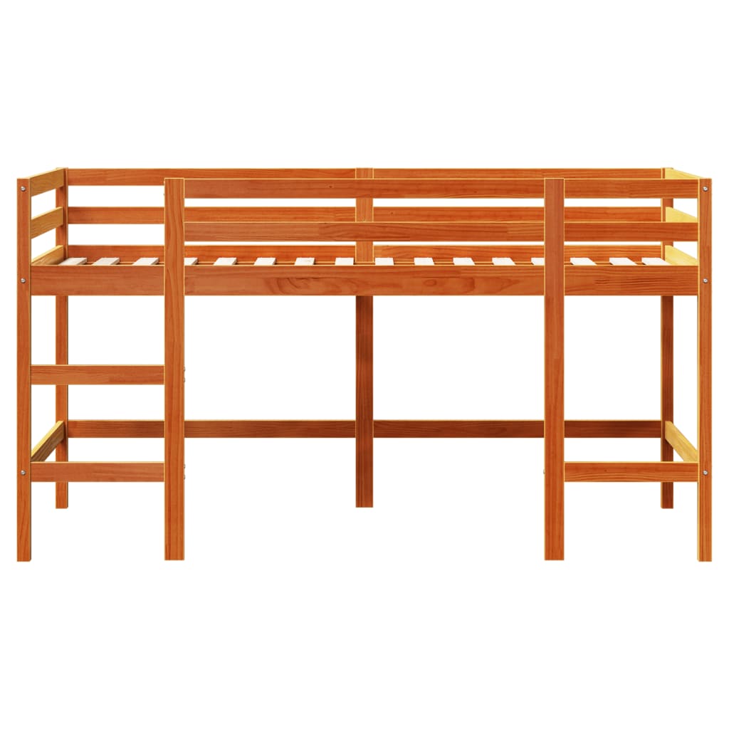 vidaXL Cama alta de niños con escalera madera maciza marrón 80x200 cm