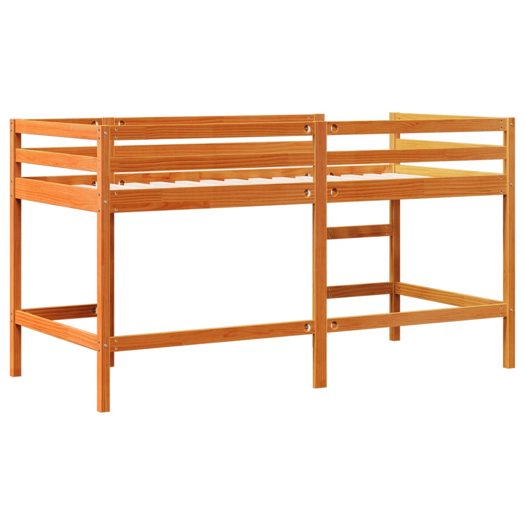 vidaXL Cama alta de niños con escalera madera maciza marrón 80x200 cm