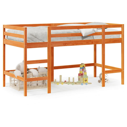 vidaXL Cama alta de niños con escalera madera maciza marrón 80x200 cm