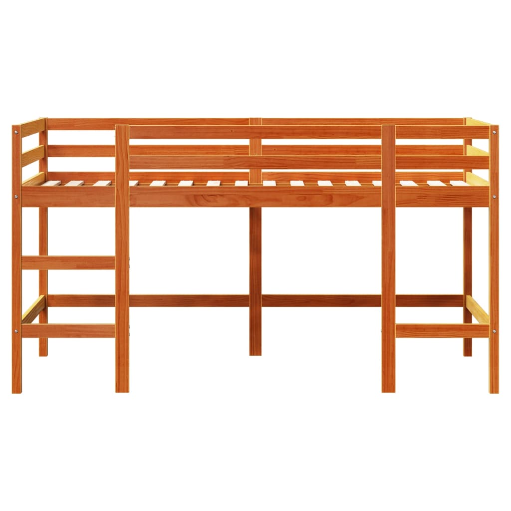 vidaXL Cama alta de niños con escalera madera maciza marrón 90x190 cm