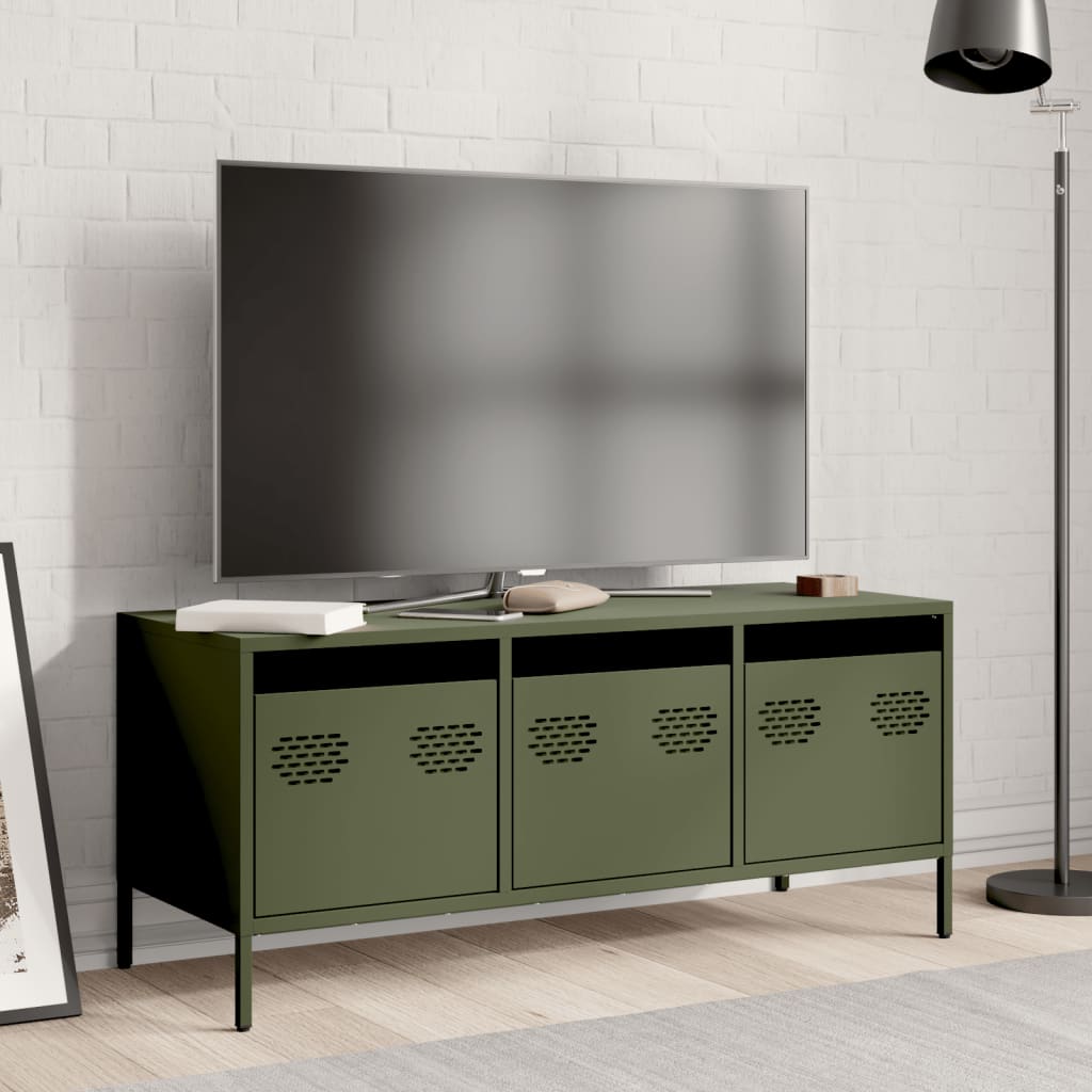 vidaXL Mueble TV acero laminado en frío verde oliva 101,5x39x43,5 cm