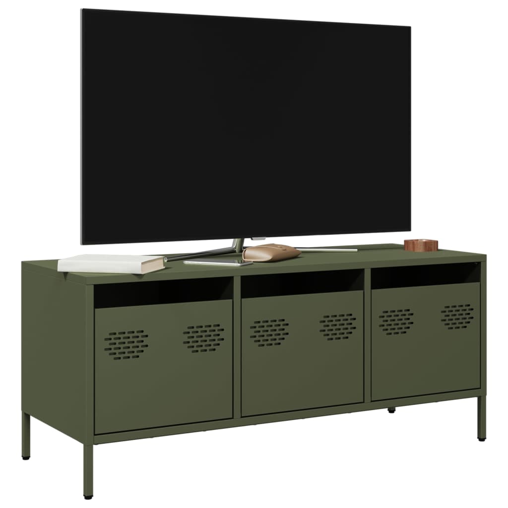 vidaXL Mueble TV acero laminado en frío verde oliva 101,5x39x43,5 cm